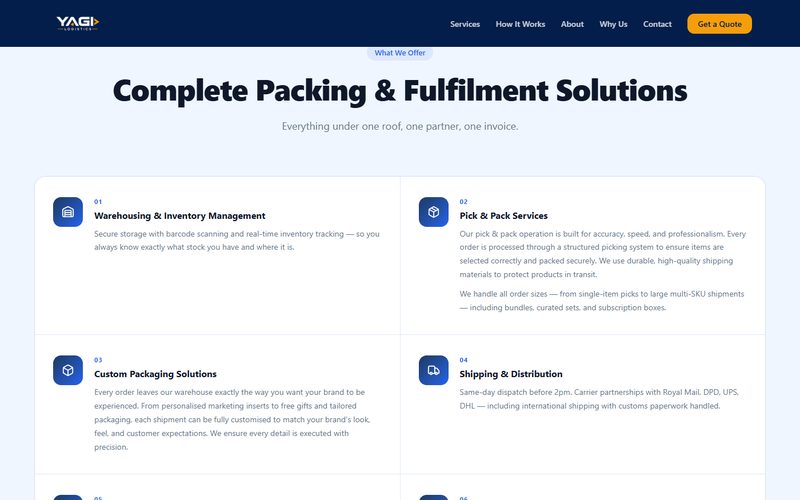 YAGI Logistics website – Services